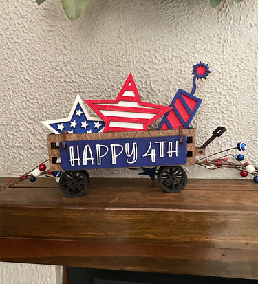 Wagon Shelf Sitter, July 4th Decor, 4th of July Wagon Decor, Rustic Decor, Mantel Decor, Interchangeable Decor, Wagon Decor